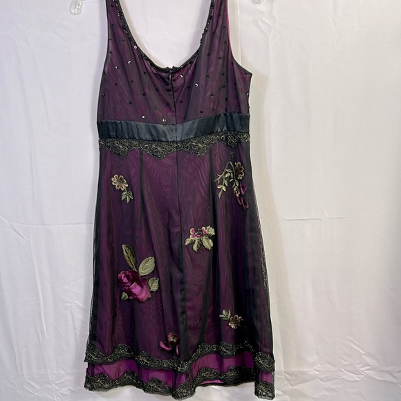 Adrianna Papell Purple Merlot Colored Midi size 10 Silk Lined Embroidered Beaded - Picture 6 of 9